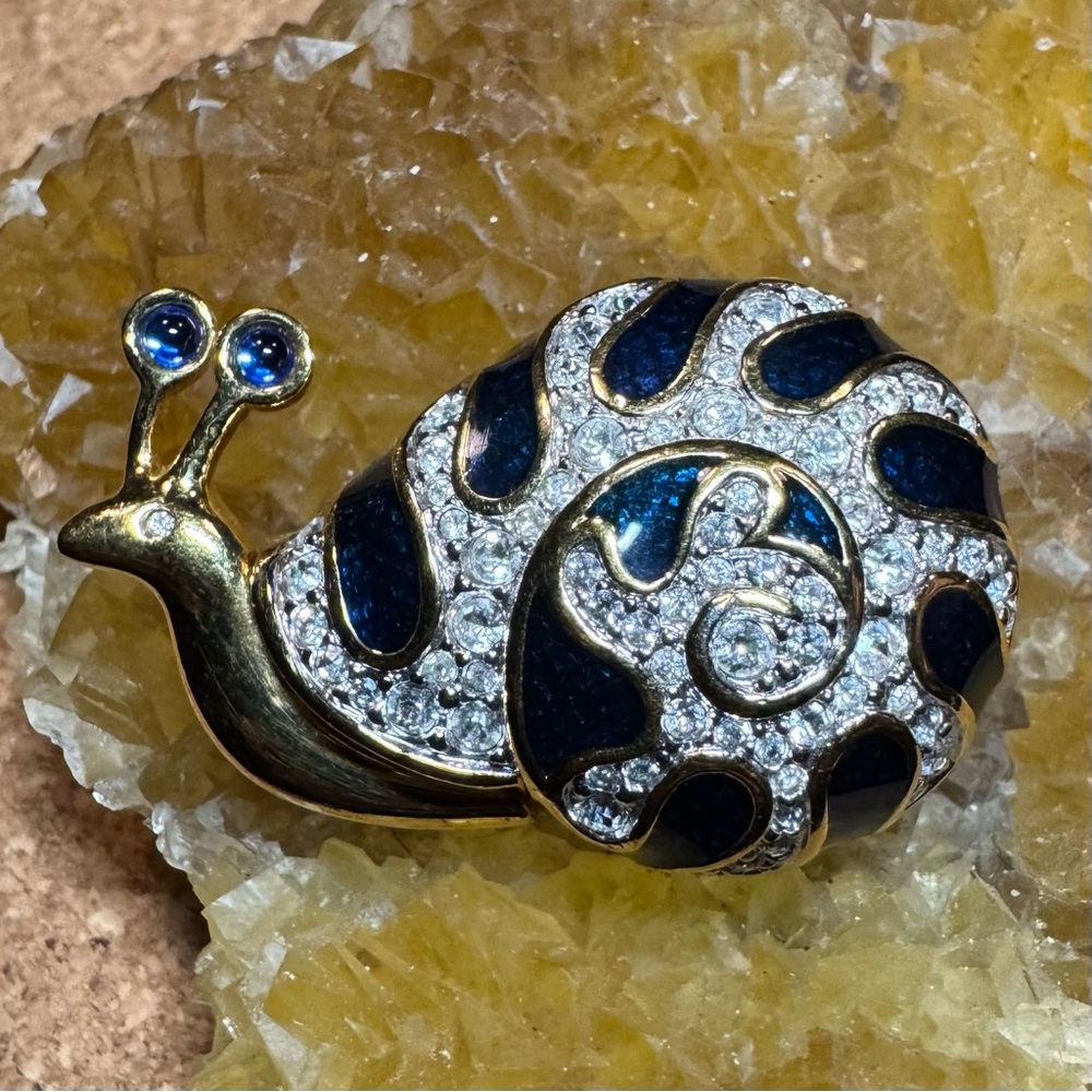Swarovski Gold Plated Enamel & Rhinestone Snail Brooch